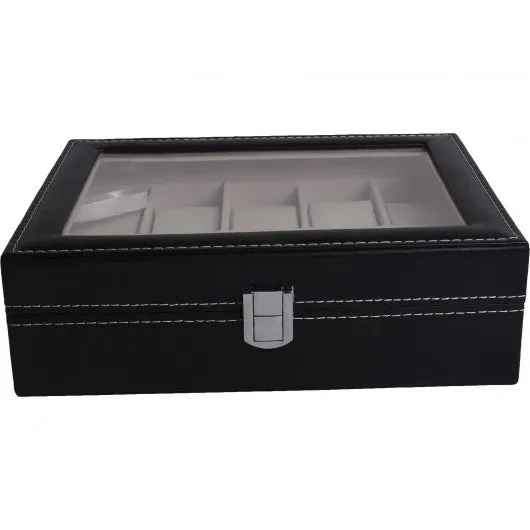 10 Slots PU Leather Watch Box Display Jewelry Case Organizer