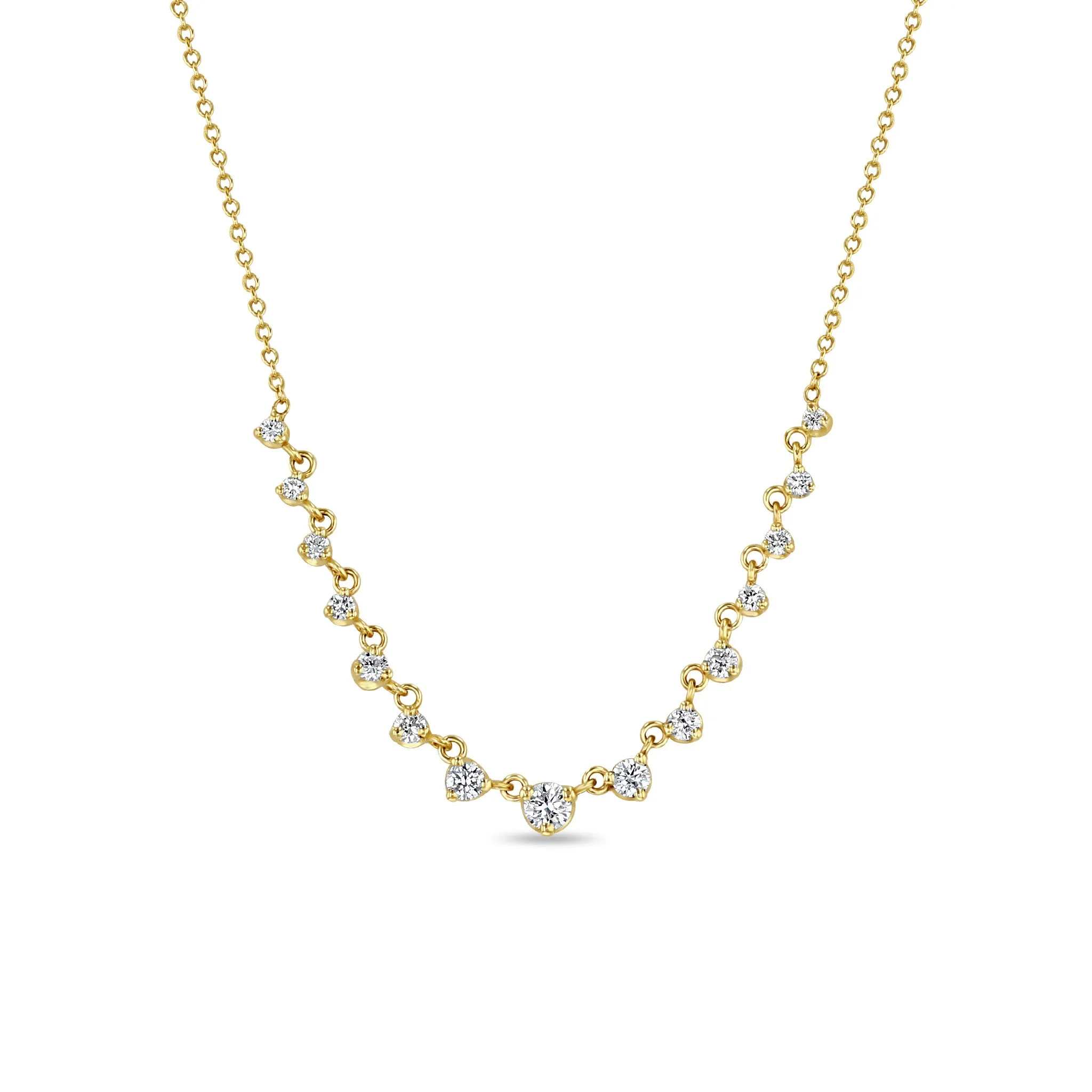 14k 15 Linked Graduated Prong Diamond Necklace