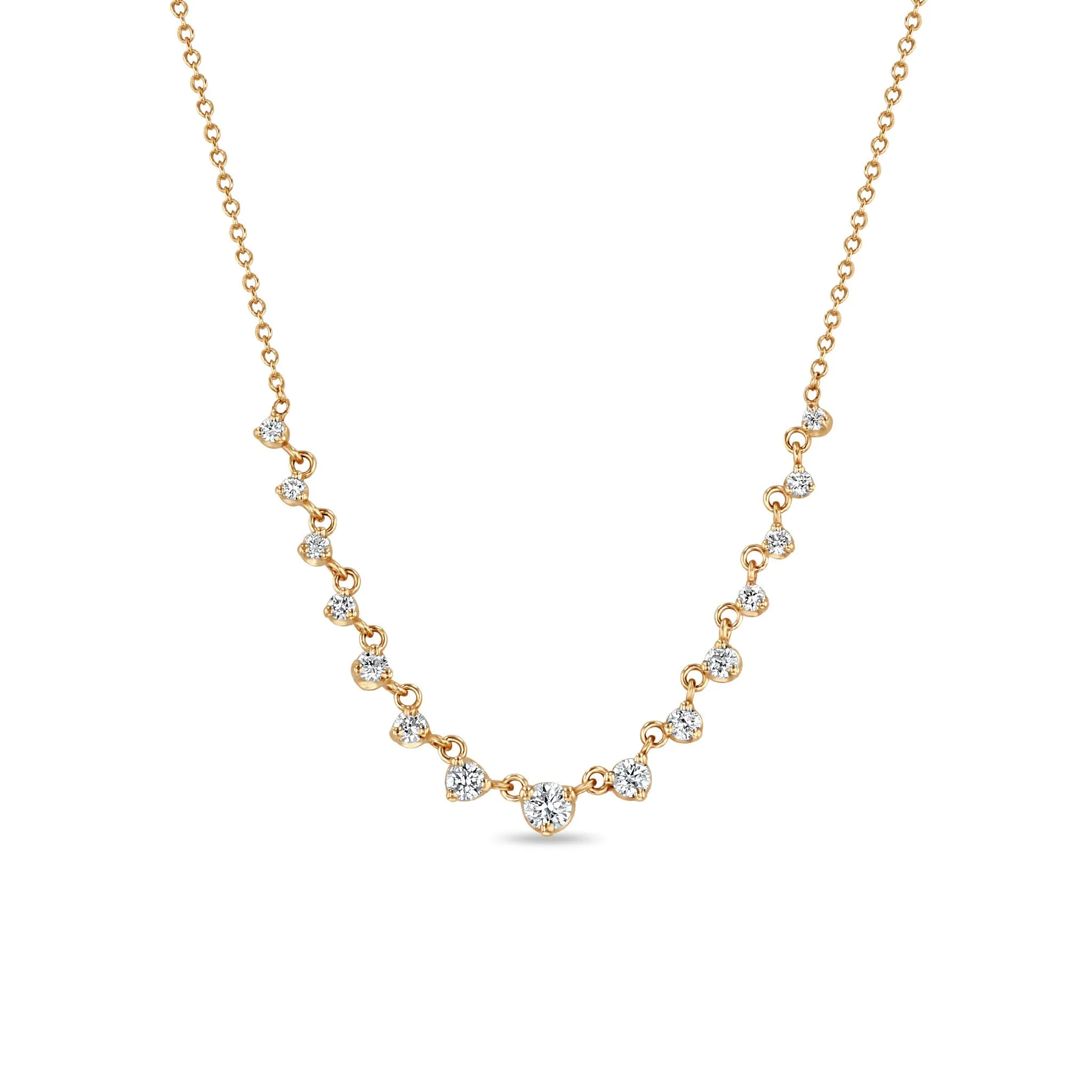 14k 15 Linked Graduated Prong Diamond Necklace