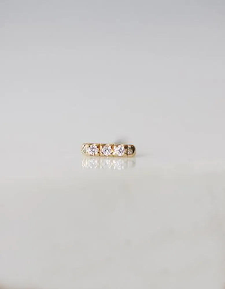 14K Gold White Trio Diamond Single Stud Earring