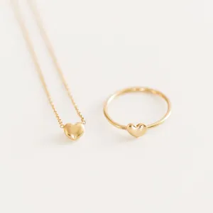 14K Puff Heart Necklace   Ring Set