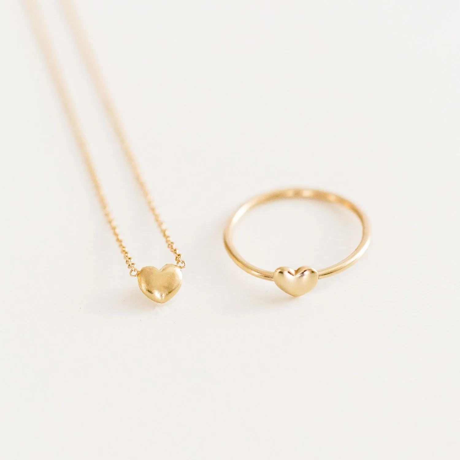 14K Puff Heart Necklace   Ring Set