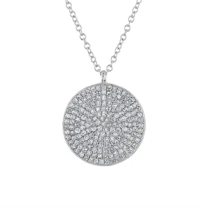 14KT GOLD LARGE PAVE DIAMOND DISK NECKLACE