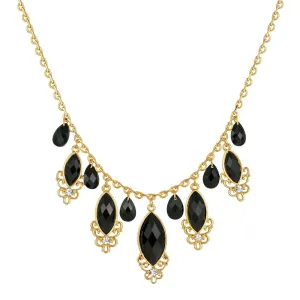 1928 Jewelry Black Teardrop Crystal Necklace 16"   3" Extender