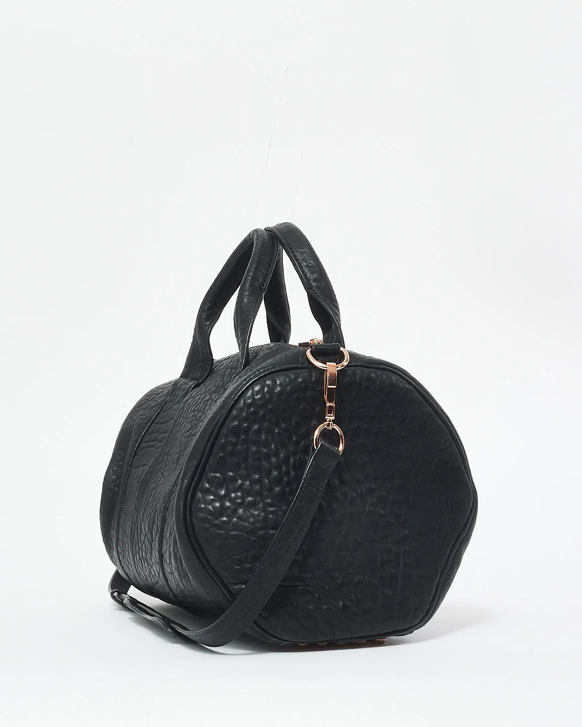 Alexander Wang Black Pebble Lambskin & Rose Gold Studded Rocco Bag