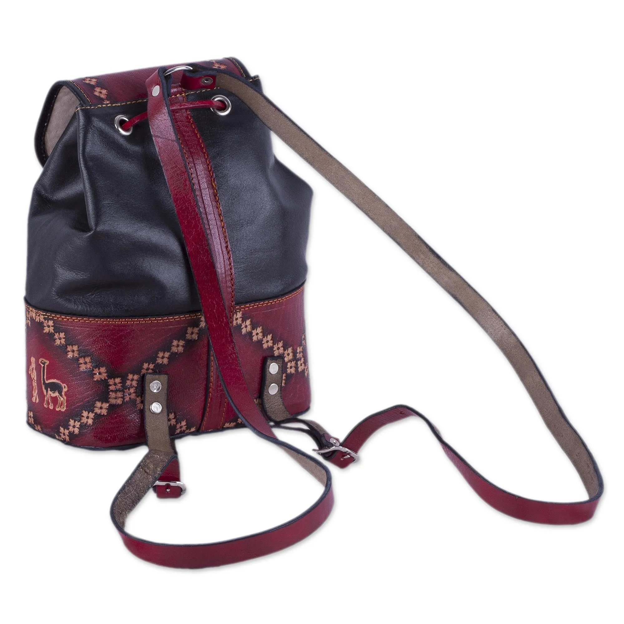 Ancient Elegance Black & Red Leather Backpack