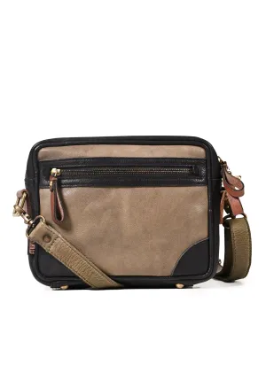 Art N Vintage Winger : Olive With Black Real Leather Mini Crossbody Bag