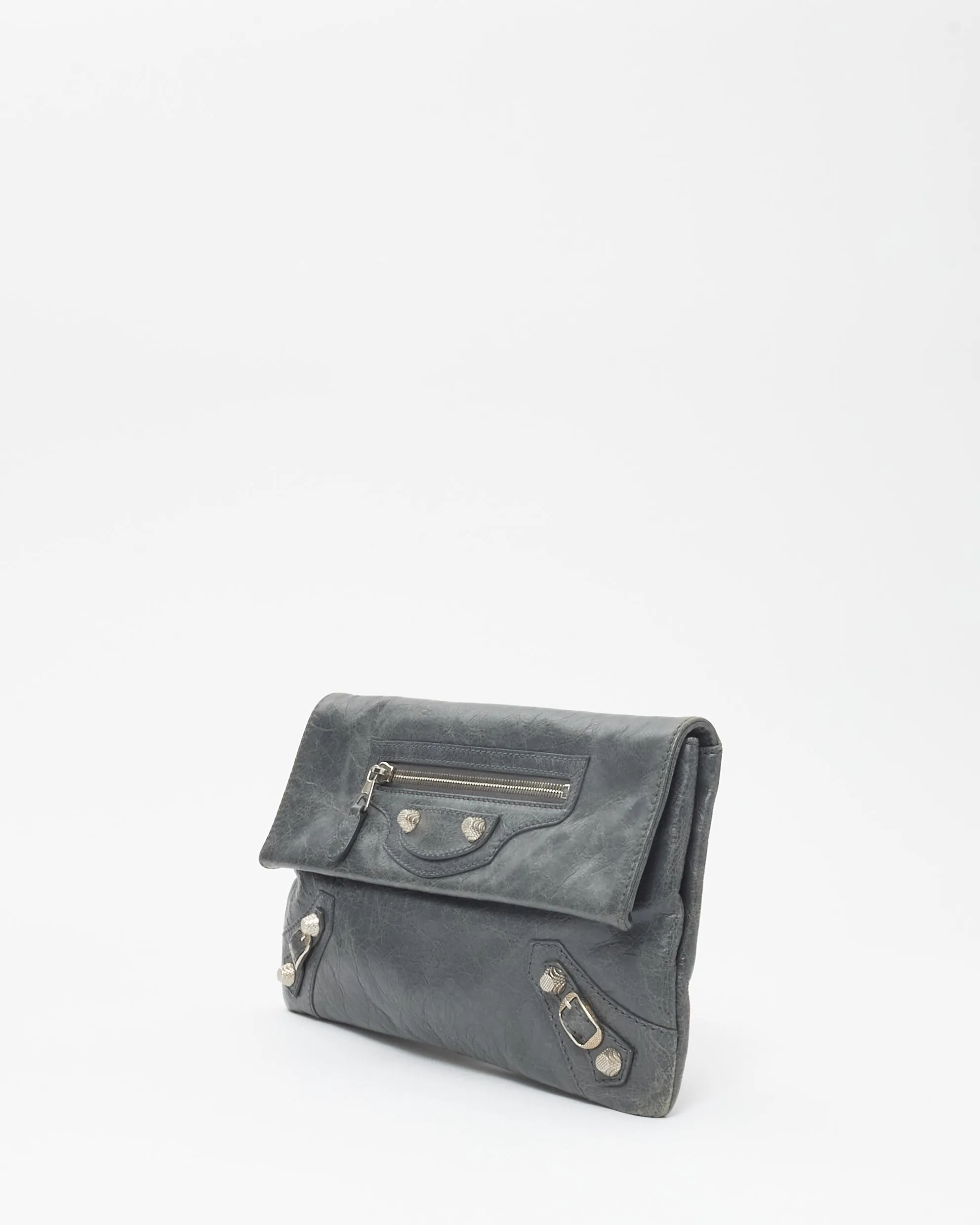 Balenciaga Charcoal Grey Leather City Clutch