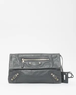 Balenciaga Charcoal Grey Leather City Clutch