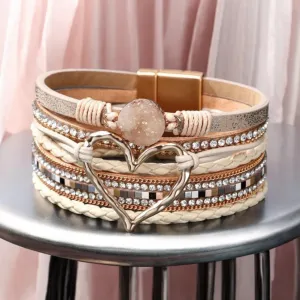 Beautiful Heart and Rhinestone Layered Bracelet