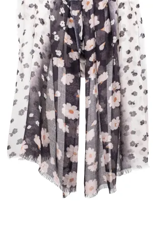 Black & White Floral Silk Cashmere Scarf