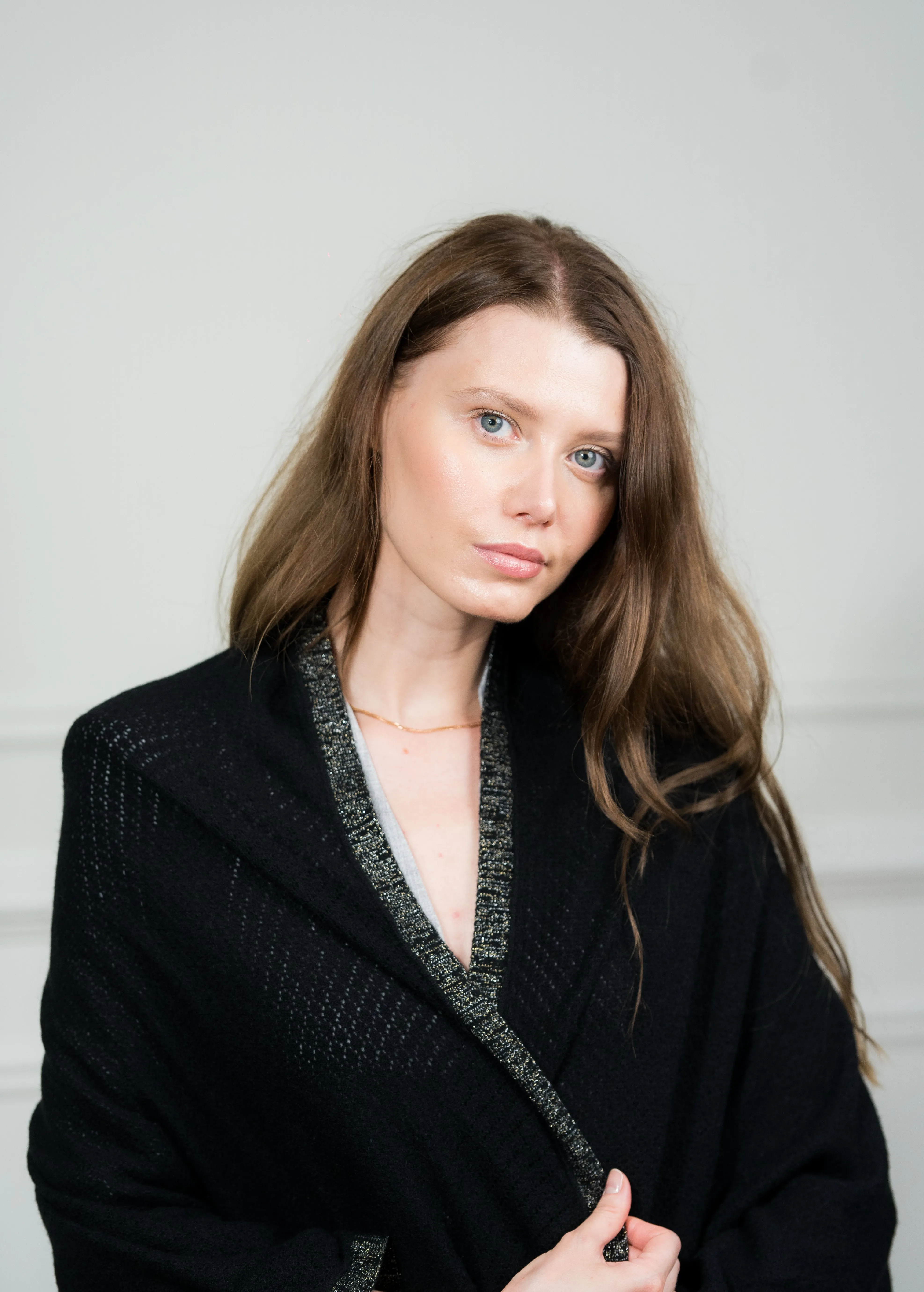 Black Pointelle Cashmere Wrap