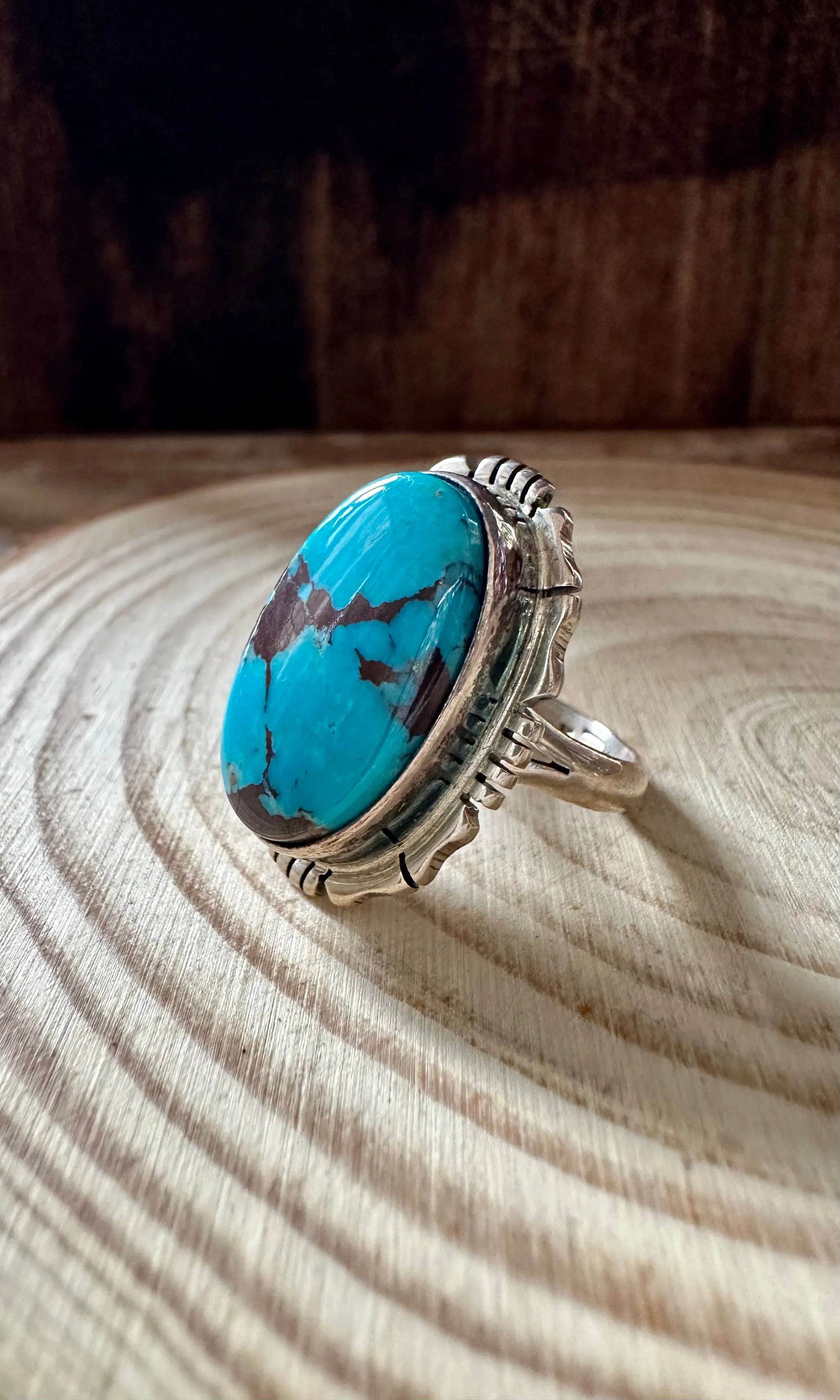 BOLD BLUE NAVAJO Kingman Turquoise and Sterling Silver Ring • Size 7