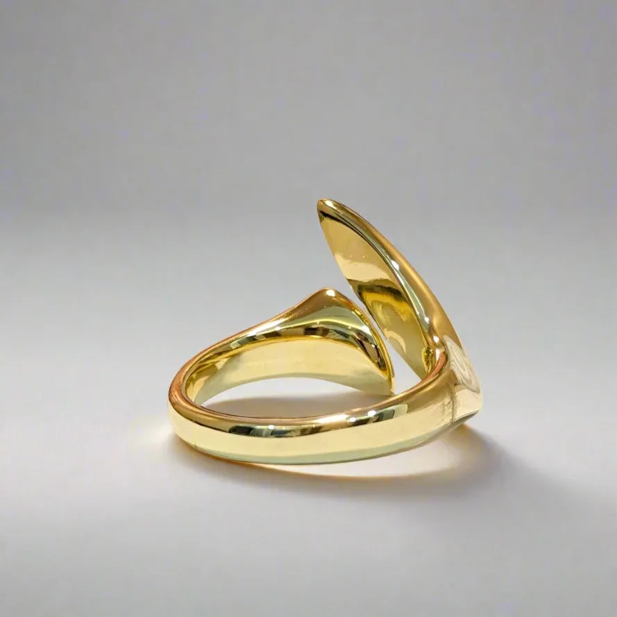 BOLD SERIES - Contemporary 2 Pointed Cornered Ovals 18K Gold Plated Adjustable Finger Ring