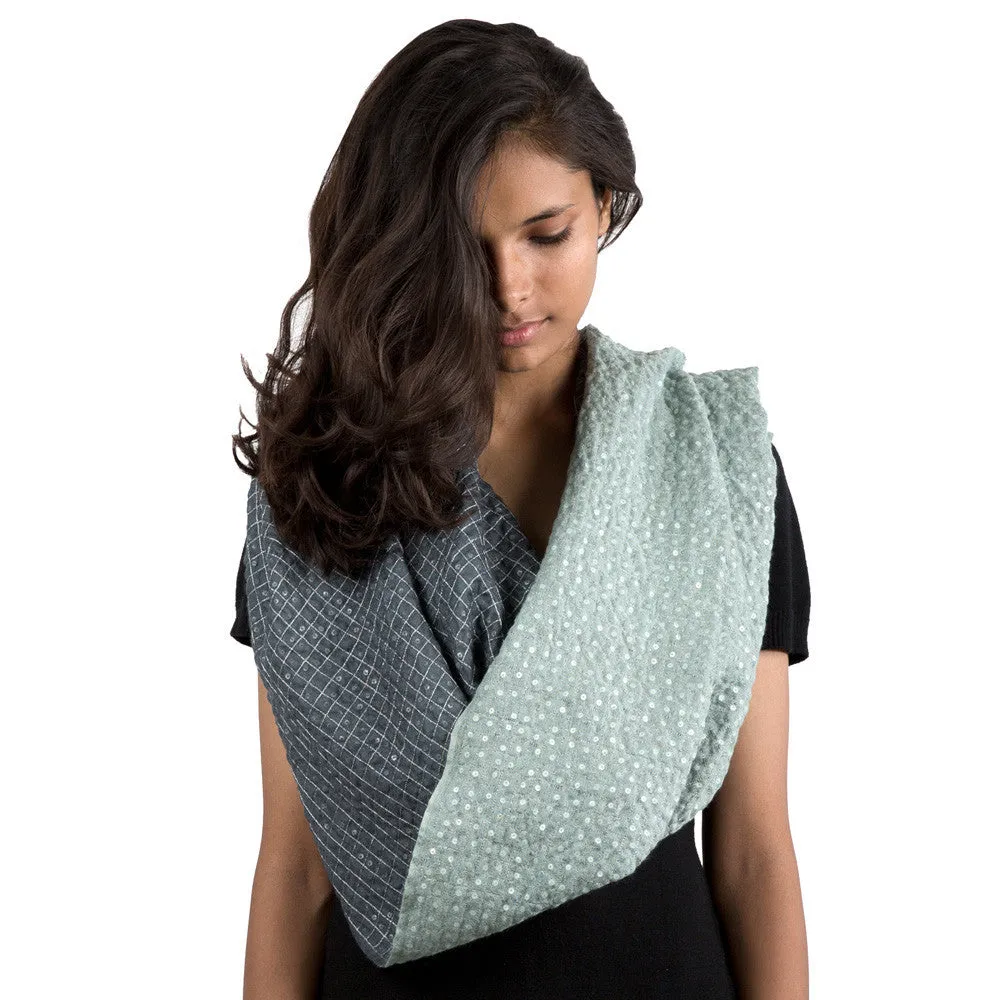 Charcoal and Dusty Green Mesh Oyster Cashmere Scarf