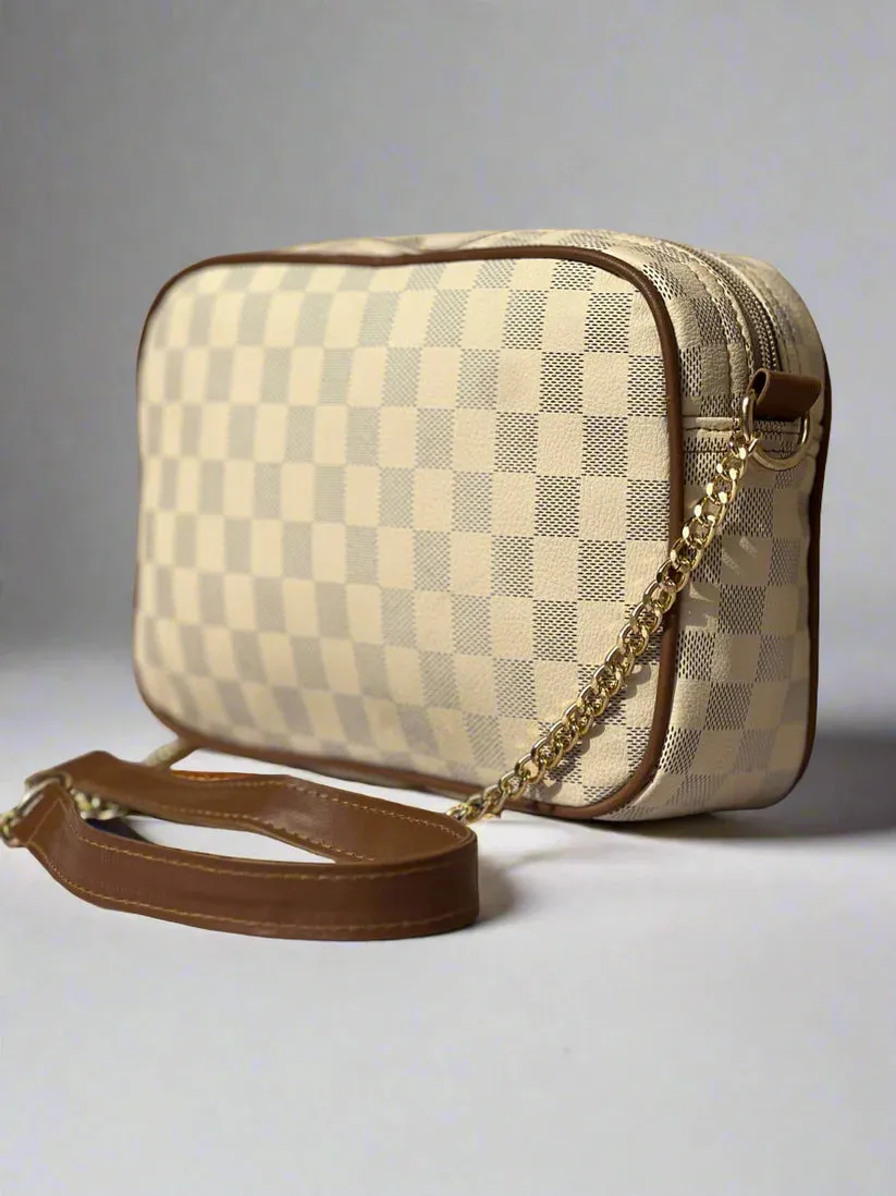 Checkered Crossbody Bag “Brown-Beige