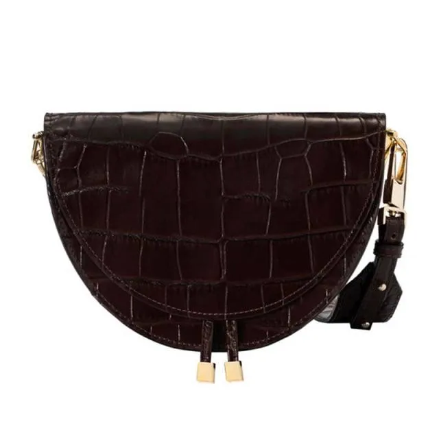 Chic CrocSaddle Vintage Leather Shoulder Bag