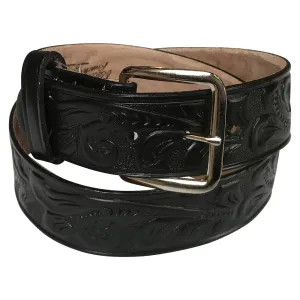 Classic Tooled Floral Genuine Leather Western Belt (Black or Brown)