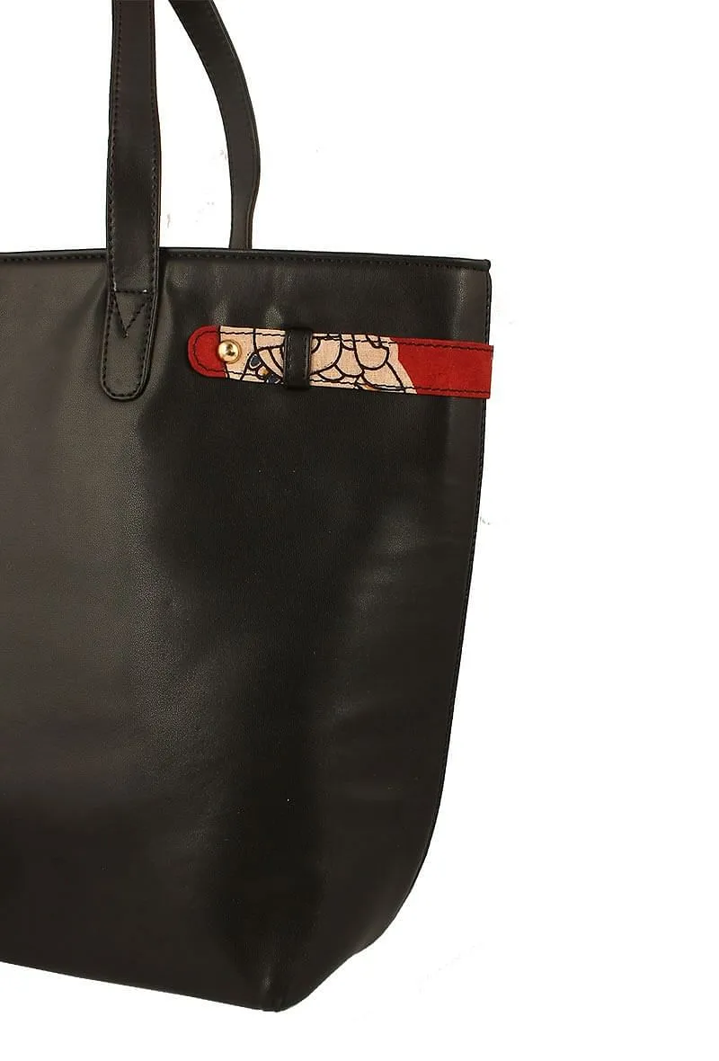 Ebony Black Tote Bag With Kalamkari Pouch