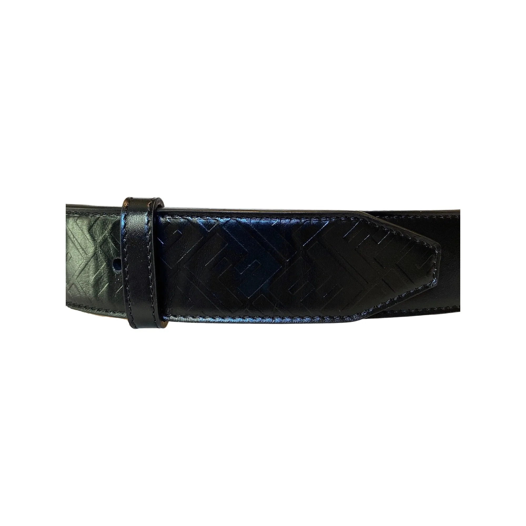 Fendi Silver Buckle Smooth Black Calf Leather Belt 100