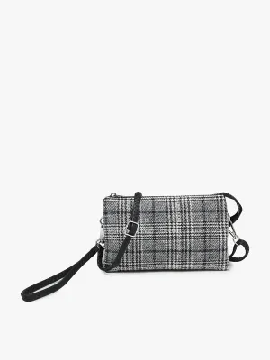 Gray/Black Riley Plaid 3 Compartment Crossbody/Wristlet