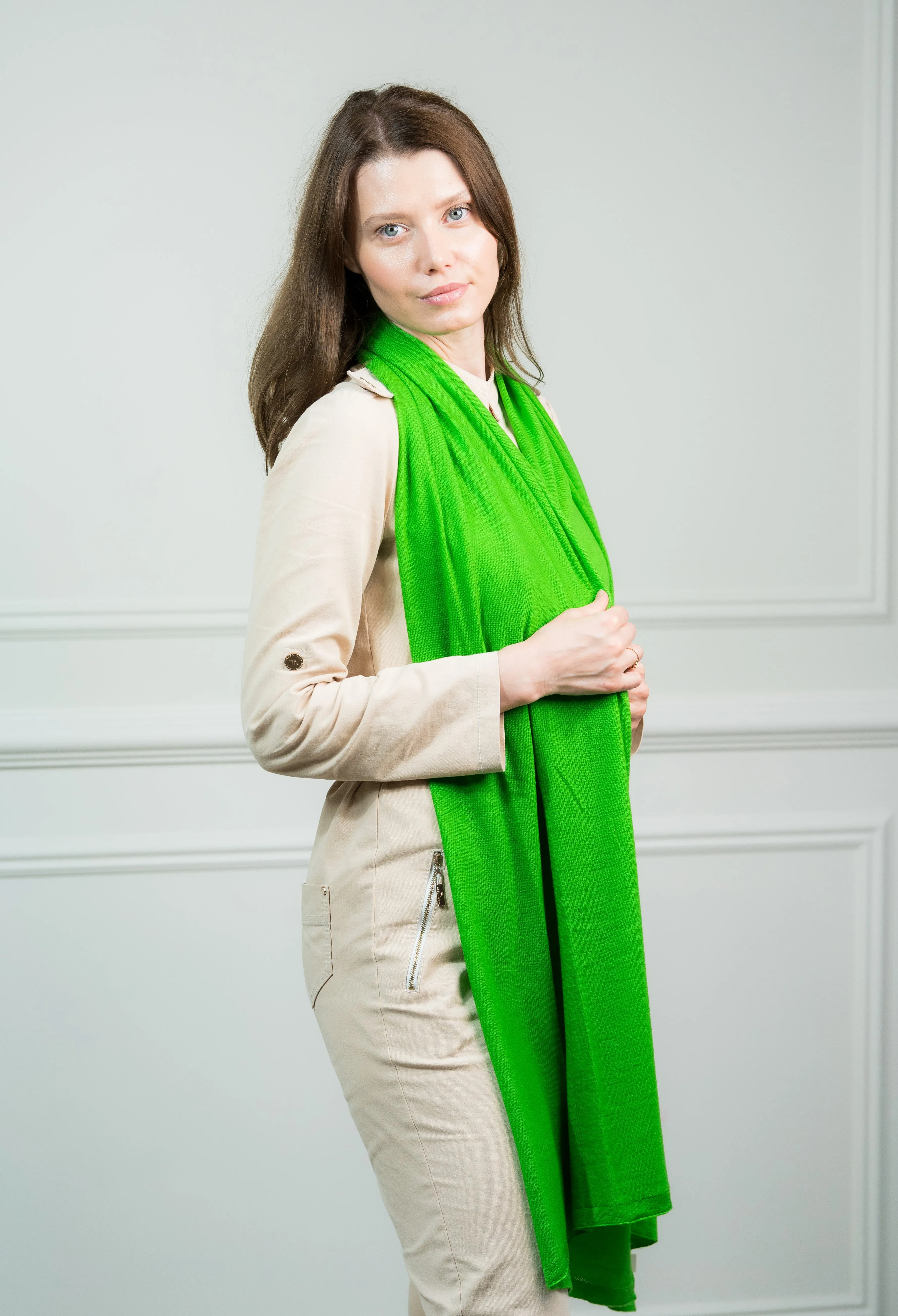 Green Fine Knitted Cashmere Wrap