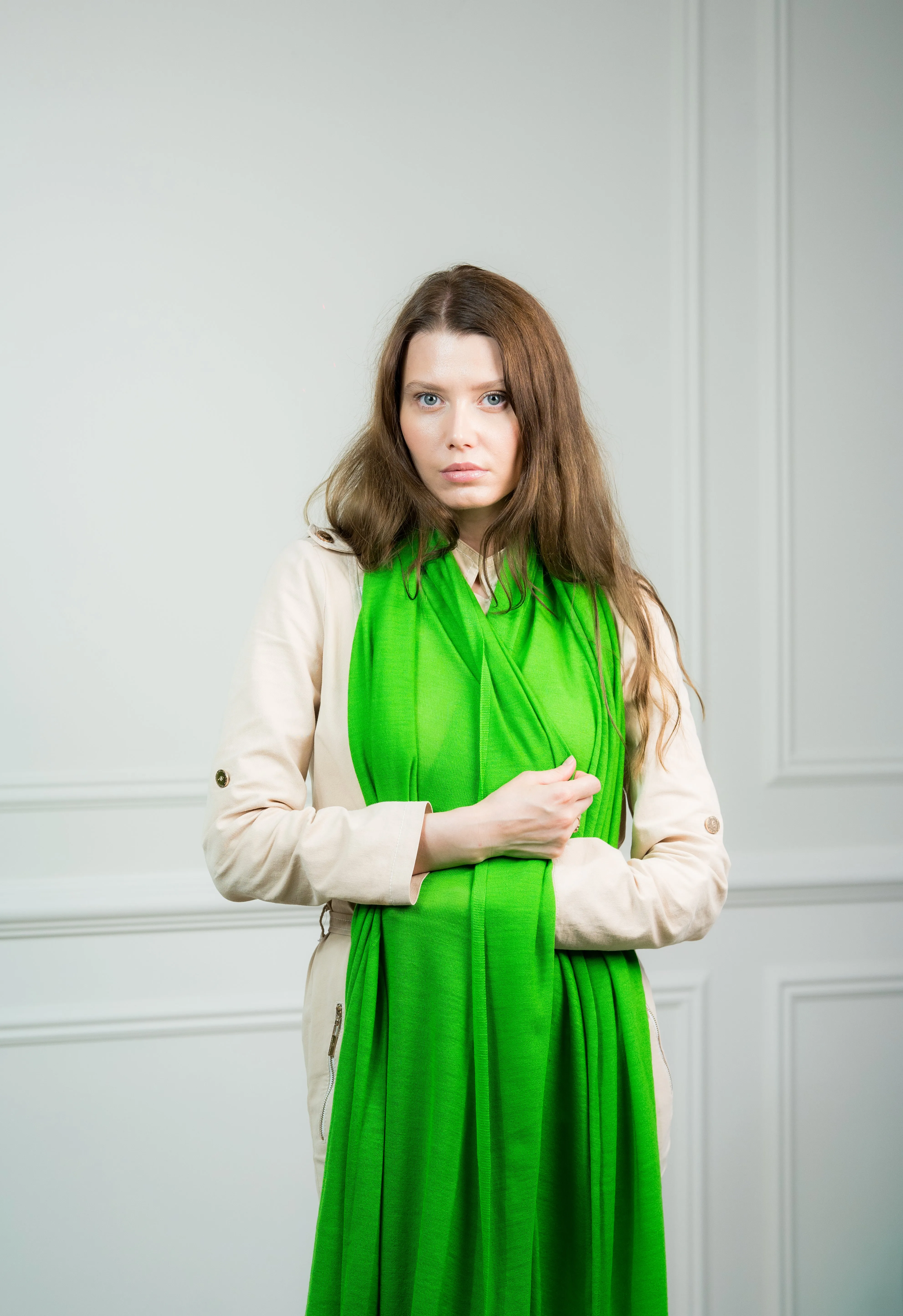 Green Fine Knitted Cashmere Wrap