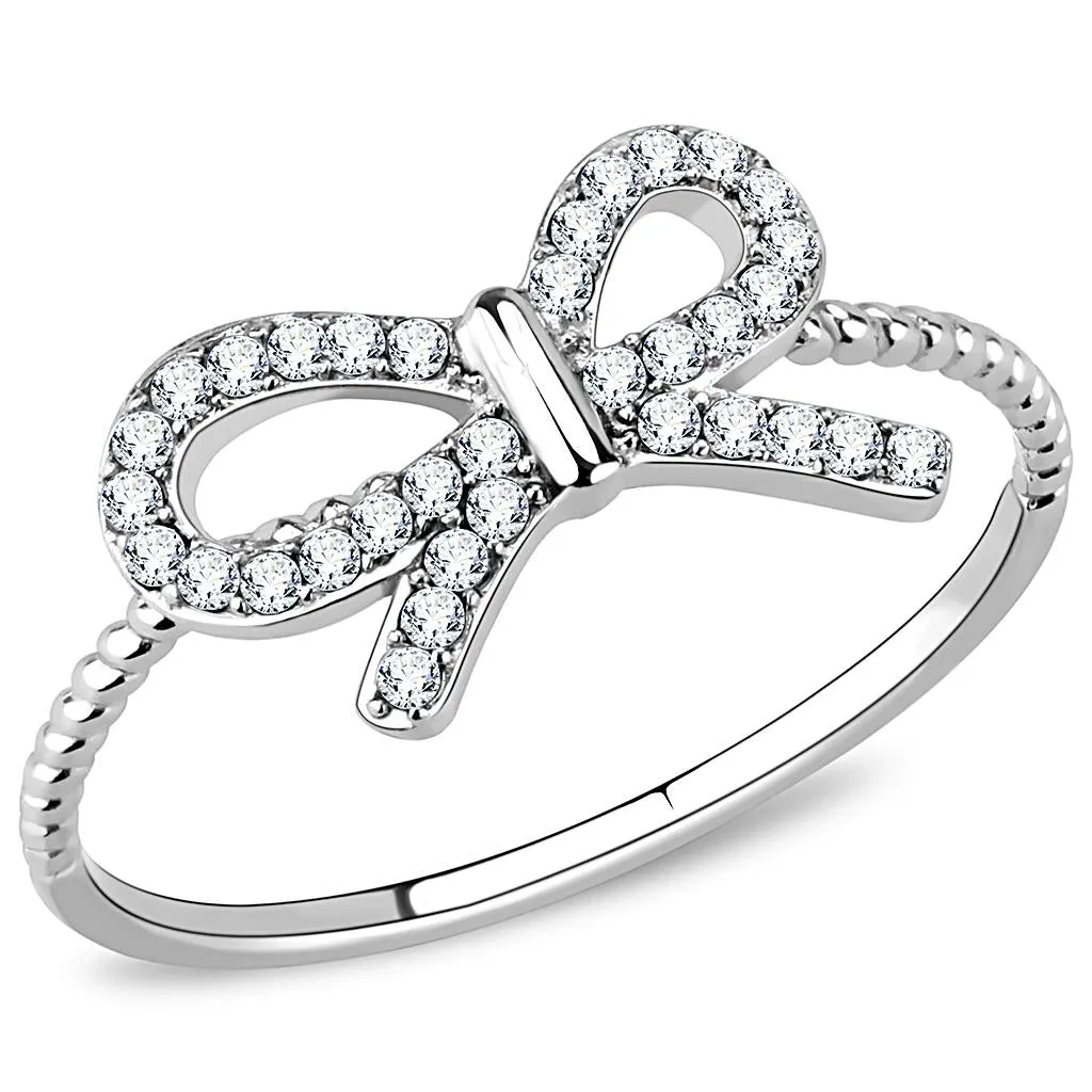 High polished (no plating) Stainless Steel Ring with AAA Grade CZ in Clear for Women Style DA057