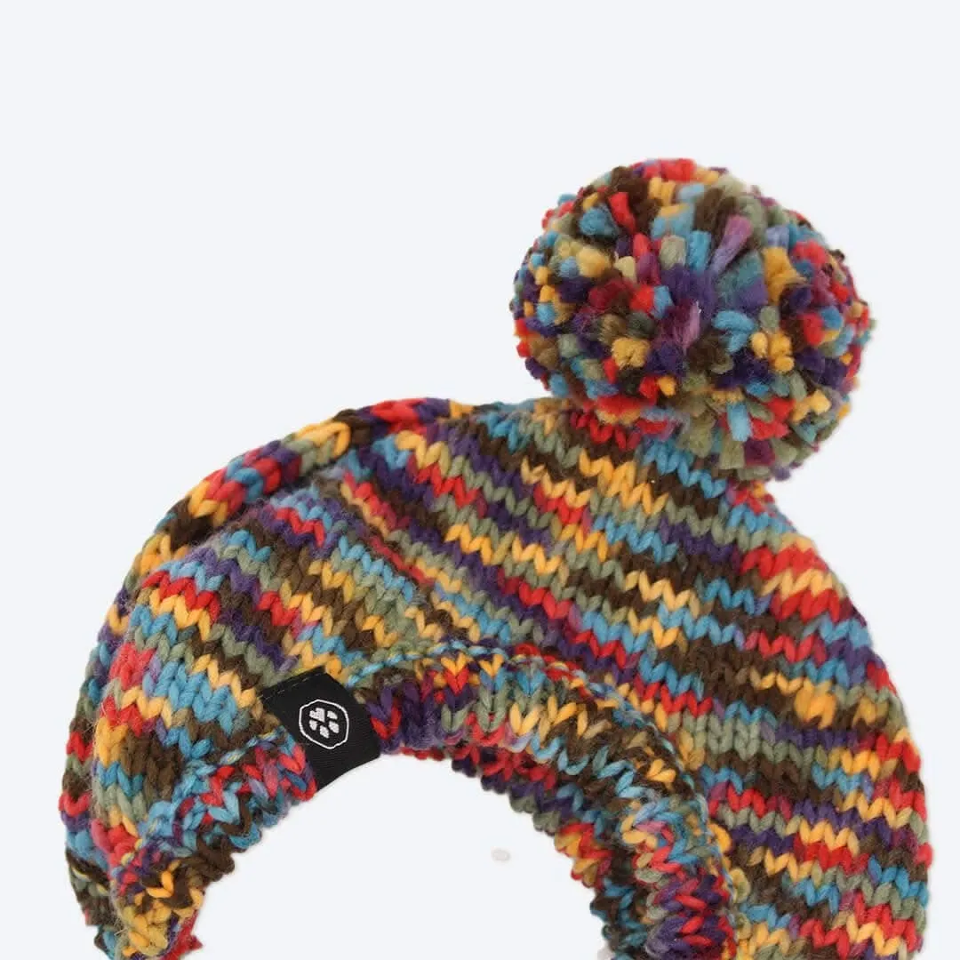 Knit Pom Pom Dog Beanie Hat - Kaleidoscope