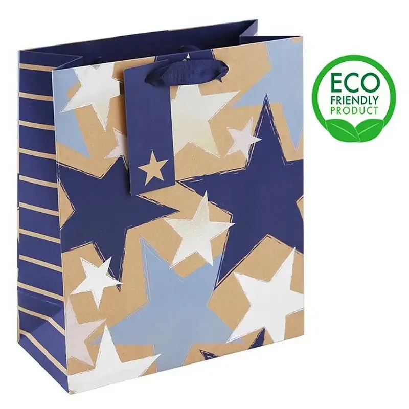 Kraft Blue Stars Gift Bags - Medium, Large & XLarge Sizes Available