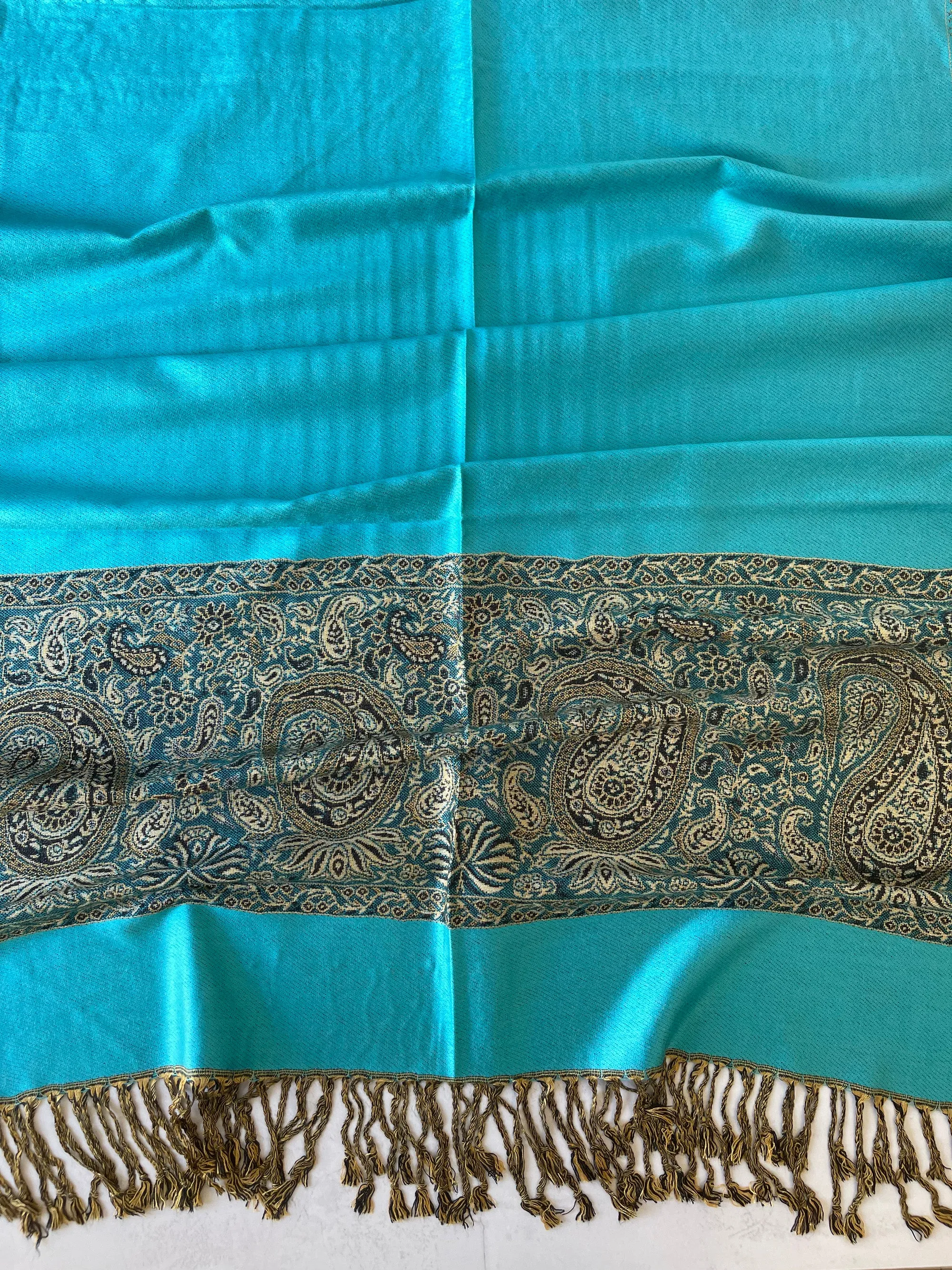 LARGE PLAIN TEAL BLUE REVERSIBLE MULTI COLOUR PAISLEY PRINT PASHMINA SHAWL SCARF WRAP