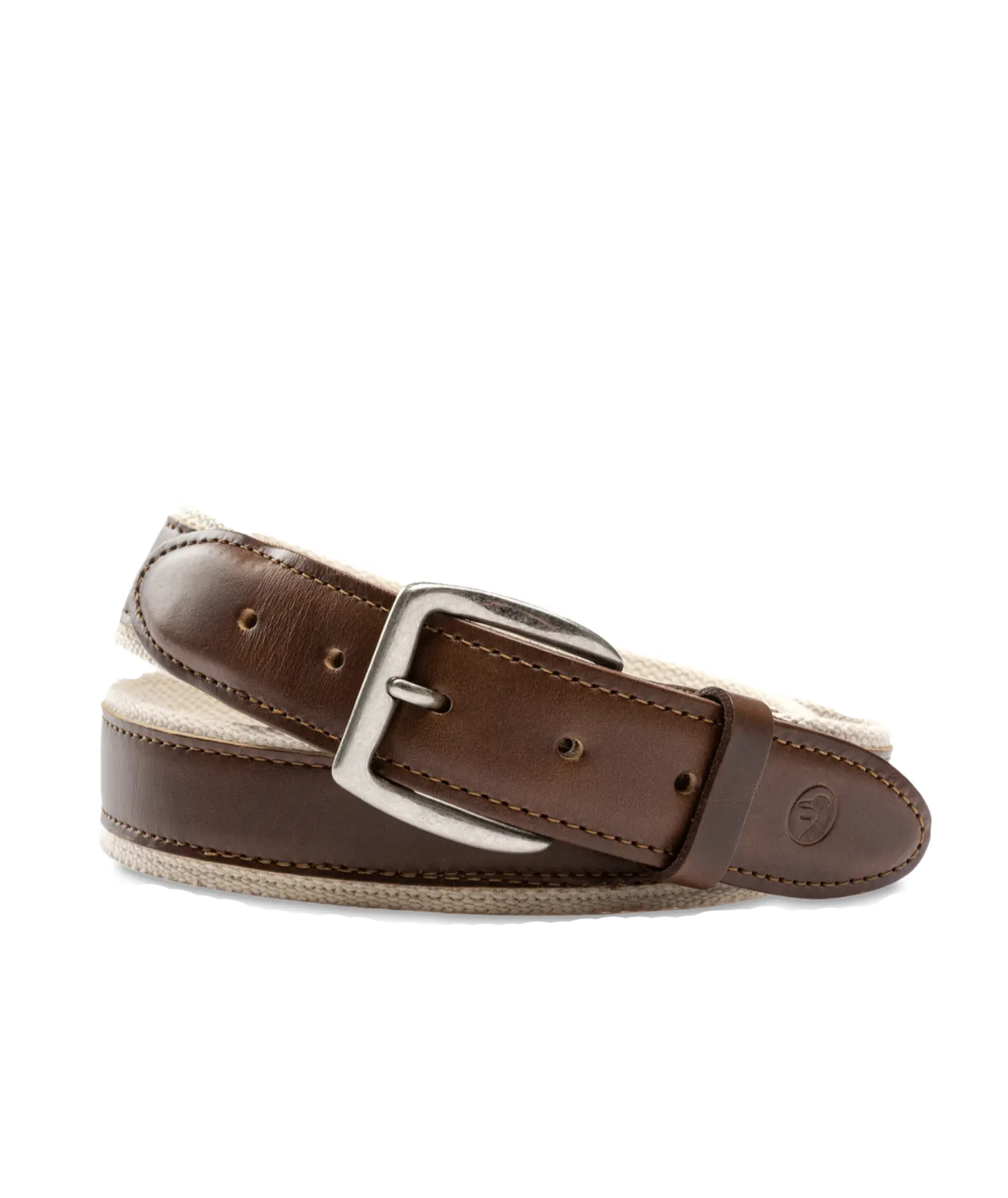 Leather Trim Webbed Belt Brown