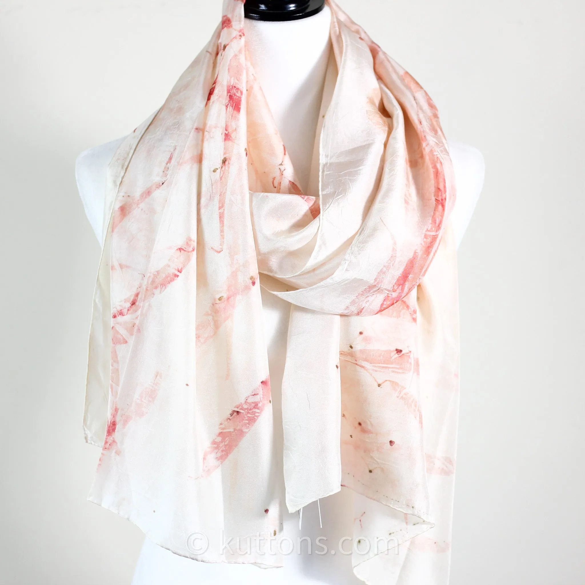 Natural Mulberry Silk Stole - Eco Printed with Red Eucalyptus Leaves, Featherweight Scarf | Pink, 21x72"