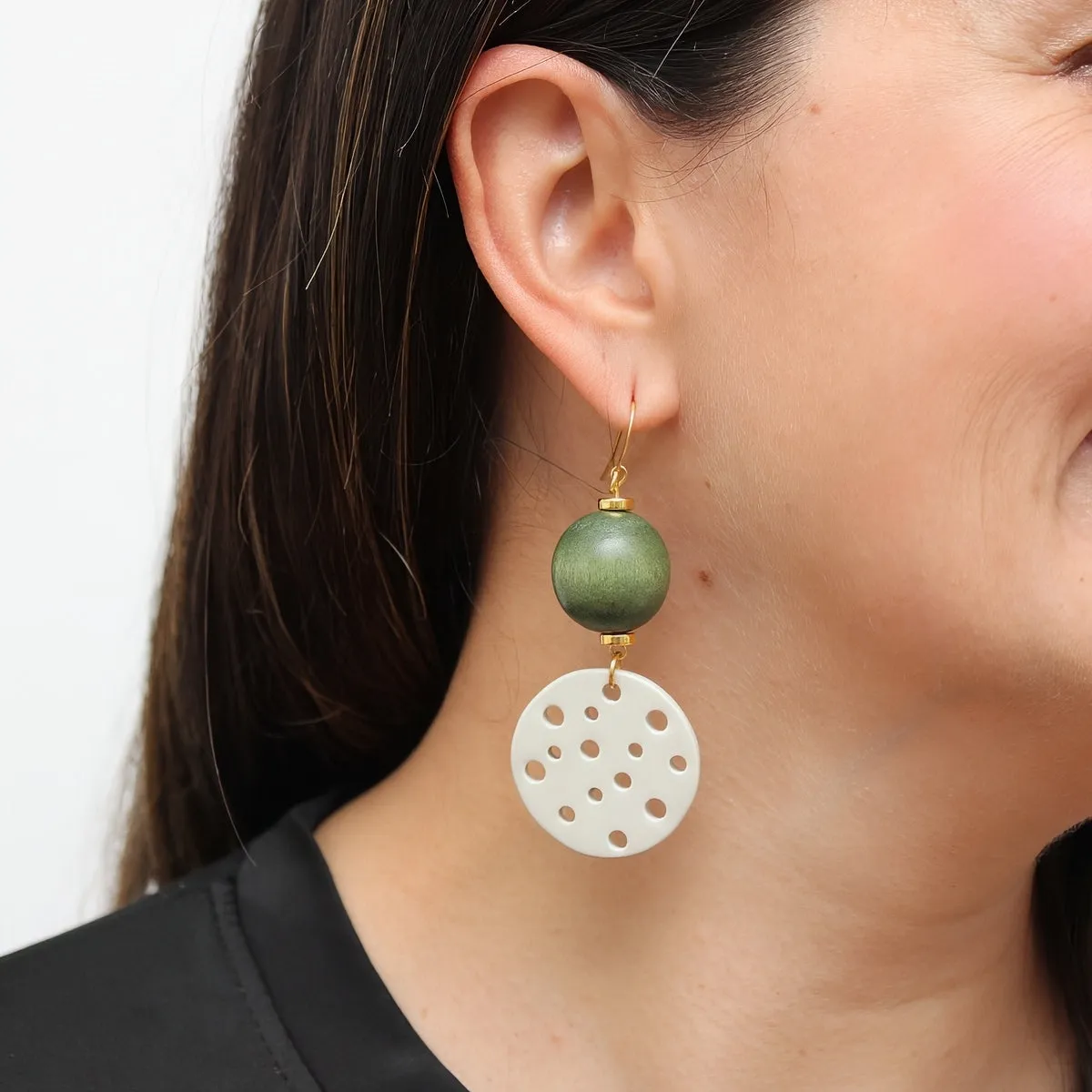 Olive Crater Dangle Earring