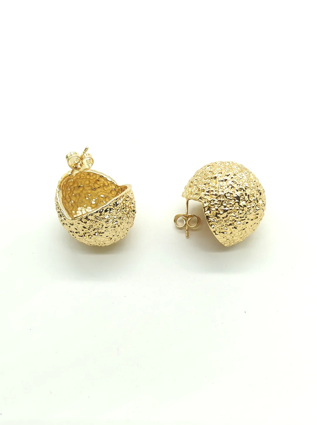 Ornaio 18k Gold Plated Anti Tarnish Textured Button Style Stud Earrings