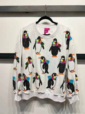 Penguin With Scarf Sweatshirt - Light Grey [Queen of Sparkles]