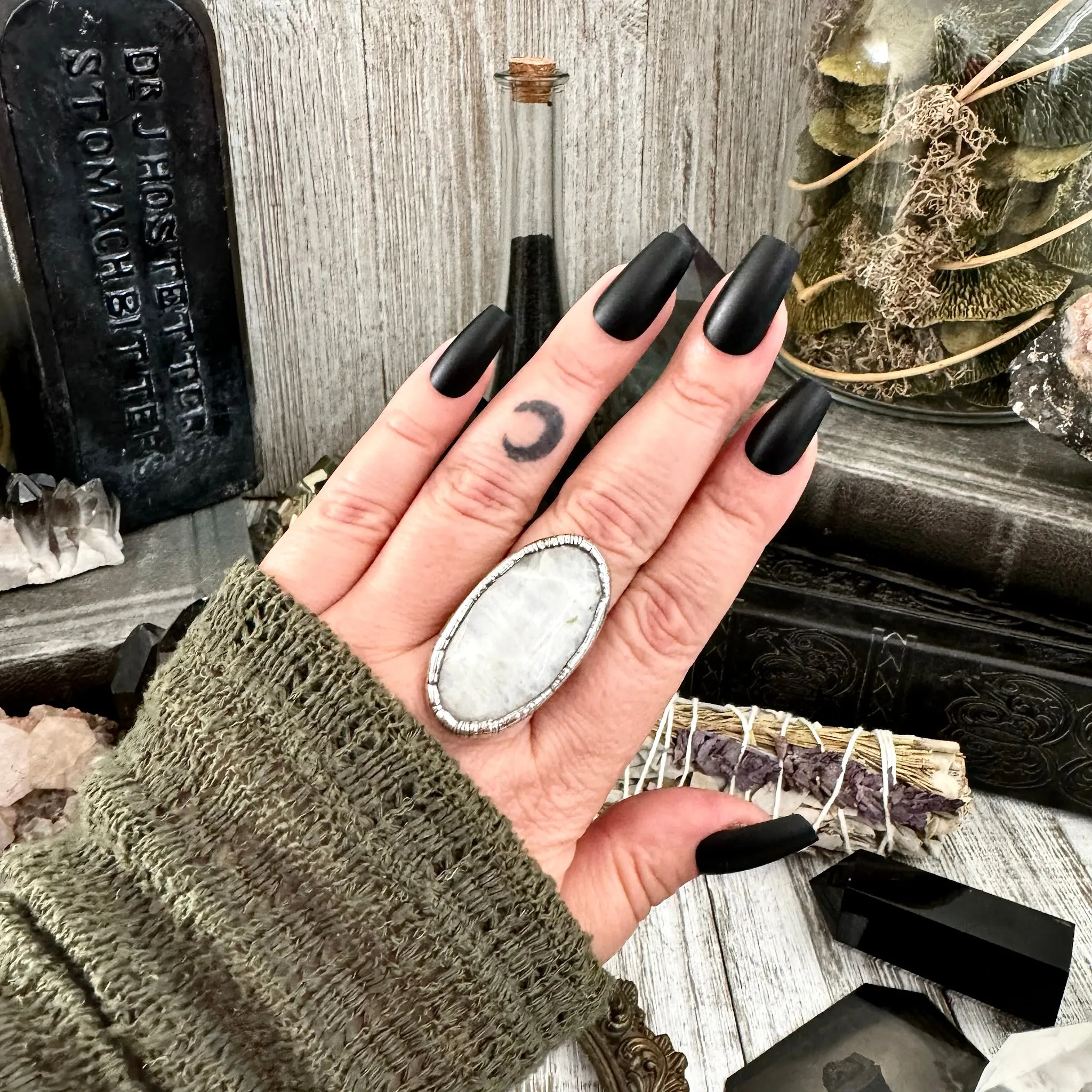 Rainbow Moonstone Ring Silver Size 10 / Foxlark Collection