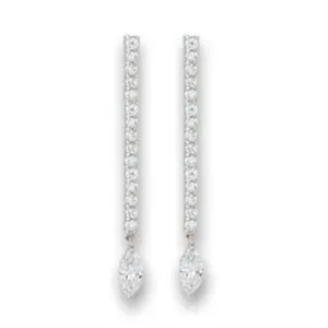 Rhodium 925 Sterling Silver Earrings with AAA Grade CZ in Clear for Women Clear Stone Color Style S411207