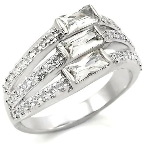 Rhodium Brass Ring with AAA Grade CZ in Clear for Women Style 0W331