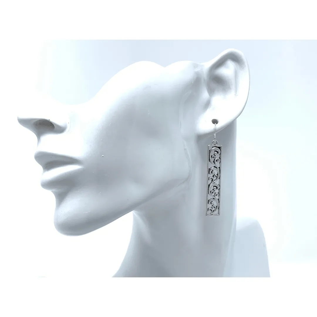 Silver Filigree Bar Earrings