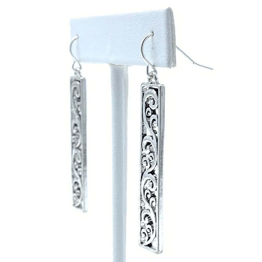 Silver Filigree Bar Earrings