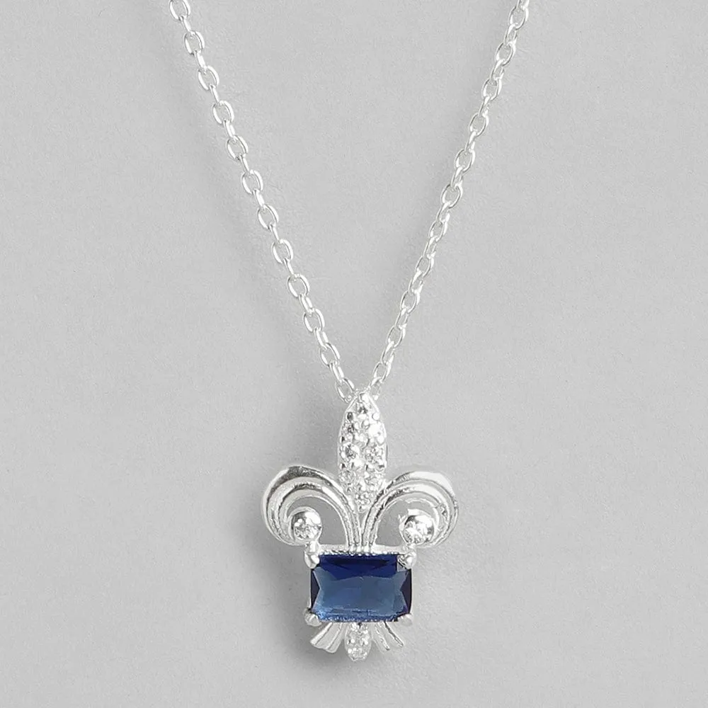 SILVER Fleur De Lis Blue NECKLACE