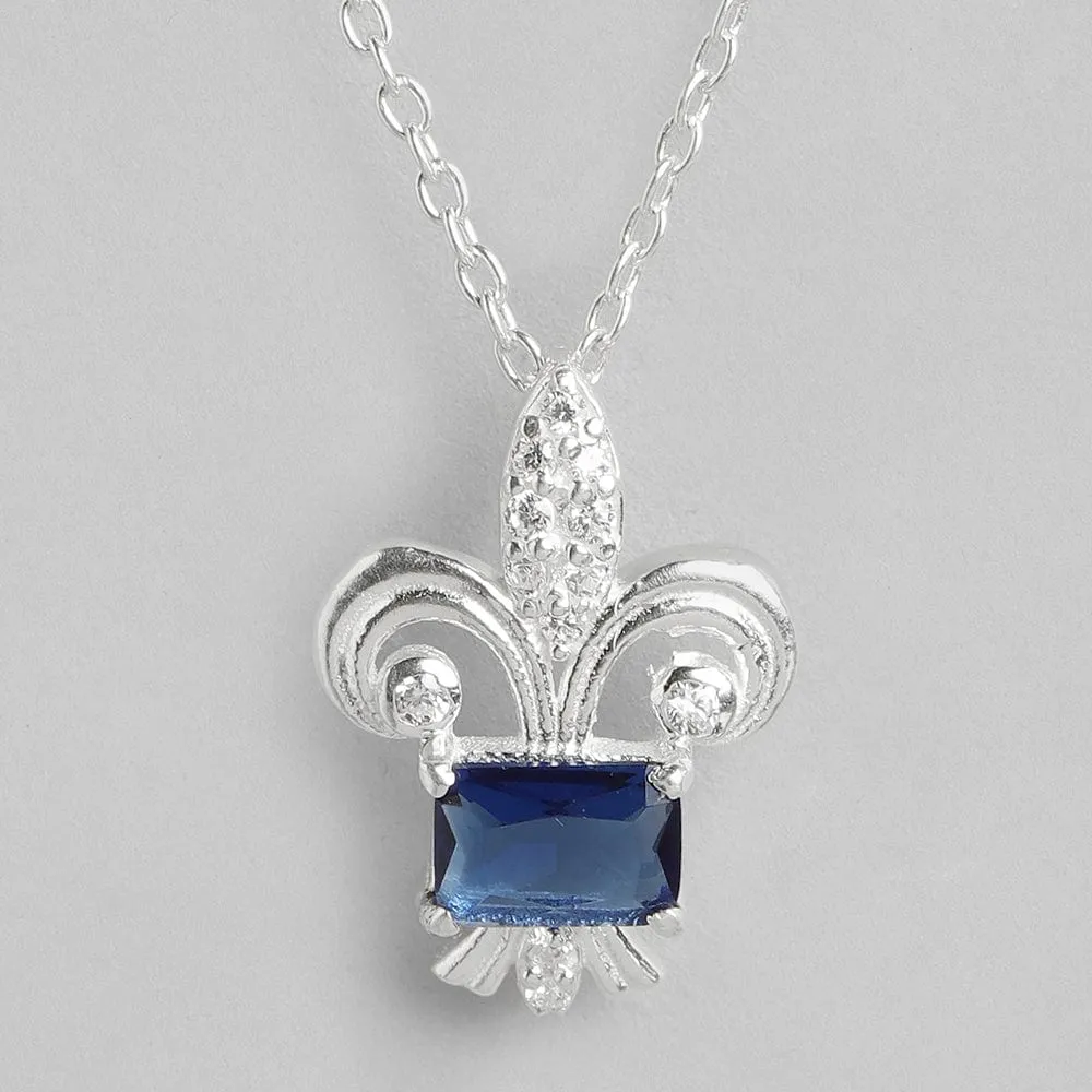 SILVER Fleur De Lis Blue NECKLACE