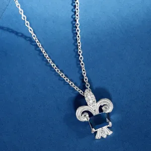 SILVER Fleur De Lis Blue NECKLACE