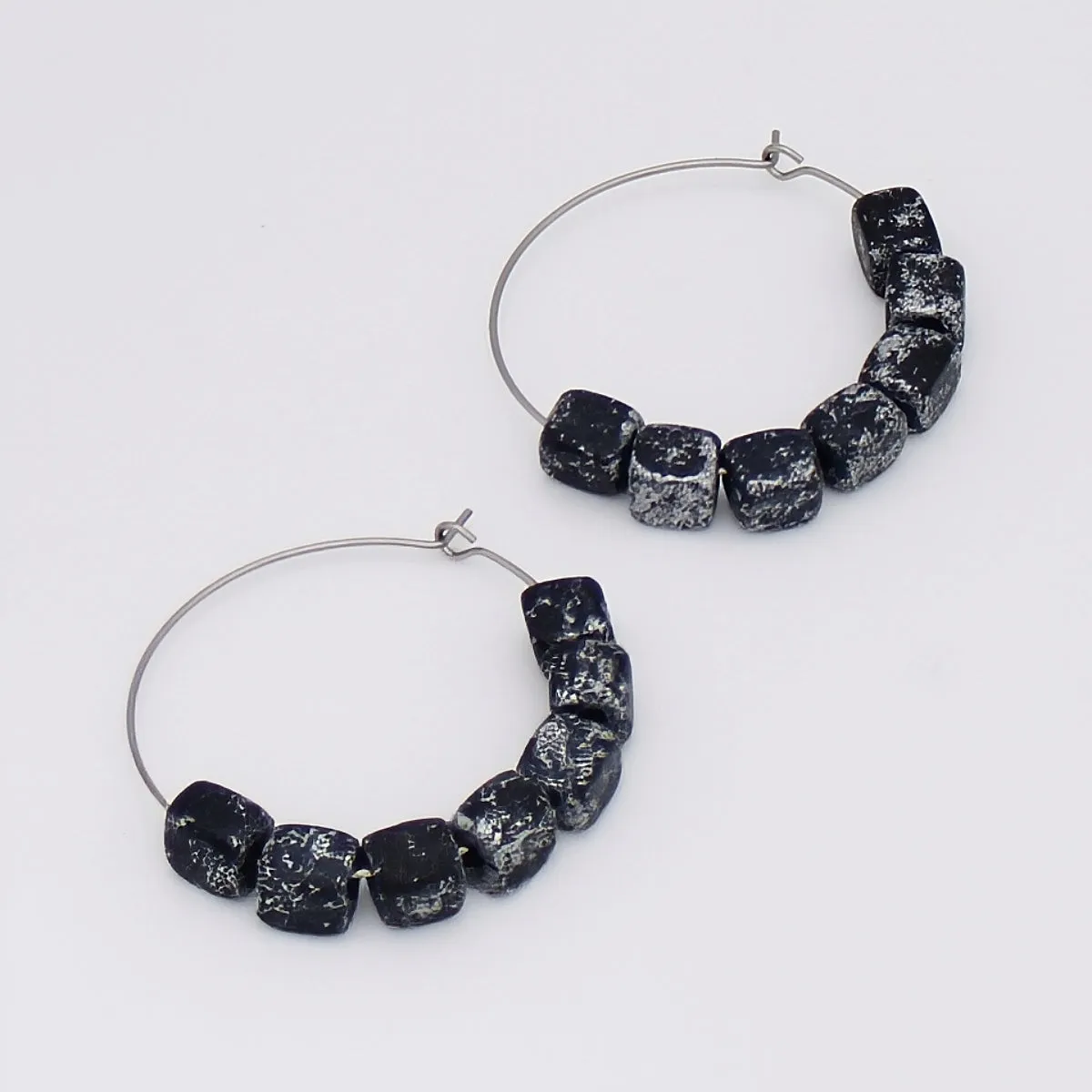 Square Black and Silver Hoop Dangle Earring