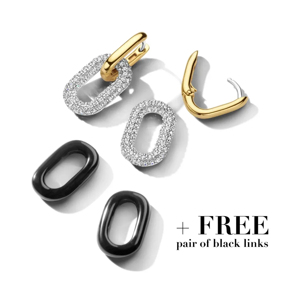 Ti Sento Pave Link Earrings with Free Pair of Black Links