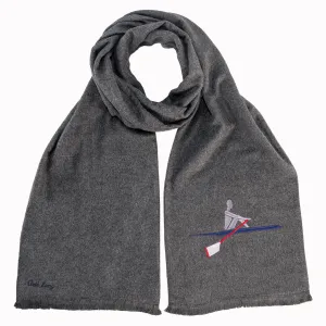 Wool scarf with embroidered silver sculler